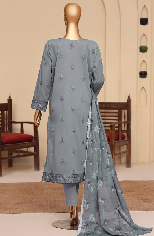 Meeras by HZ Textile Embroidered Lawn Unstitched 3 Piece Suit - D-06 - HZ26MERS - Grey - Summer Collection