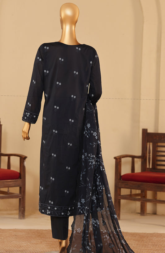 Meeras by HZ Textile Embroidered Lawn Unstitched 3 Piece Suit - D-04 - HZ26MERS - Black - Summer Collection