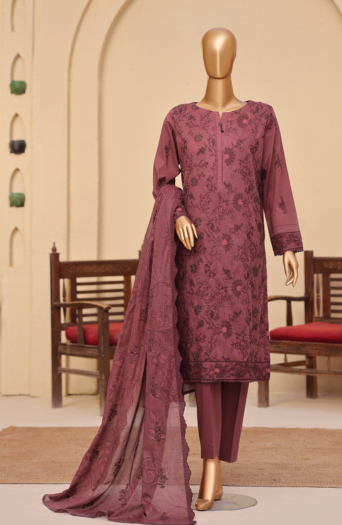 Meeras by HZ Textile Embroidered Lawn Unstitched 3 Piece Suit - D-01 - HZ26MERS - Pink - Summer Collection