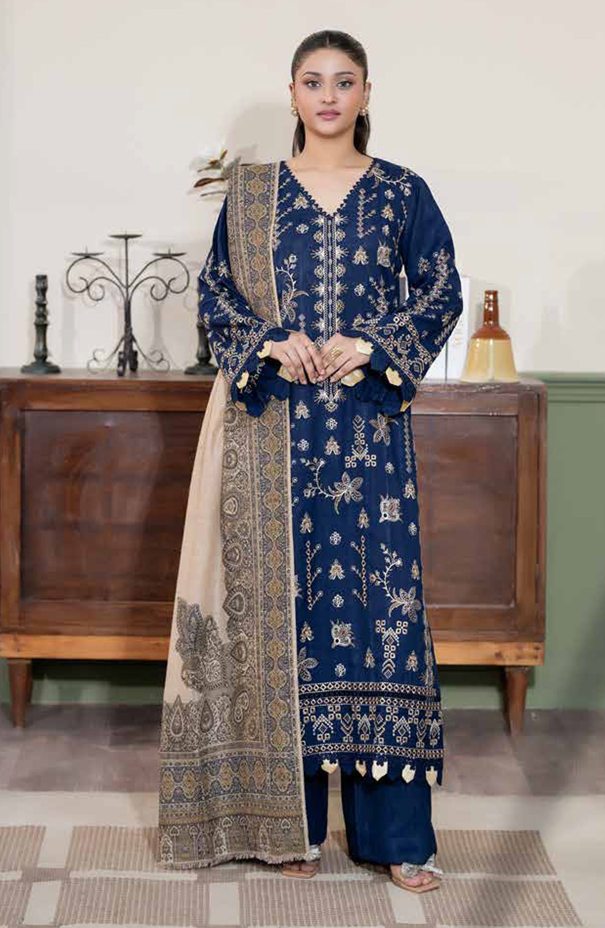 Meeras by Johra Embroidered Winter Fabric Unstitched 3 Piece Suit - JW-690 - JH25MEER - Blue - Winter Collection