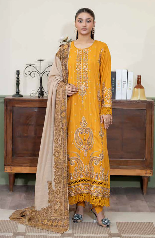 Meeras by Johra Embroidered Winter Fabric Unstitched 3 Piece Suit - JW-687 - JH25MEER - Mustard - Winter Collection