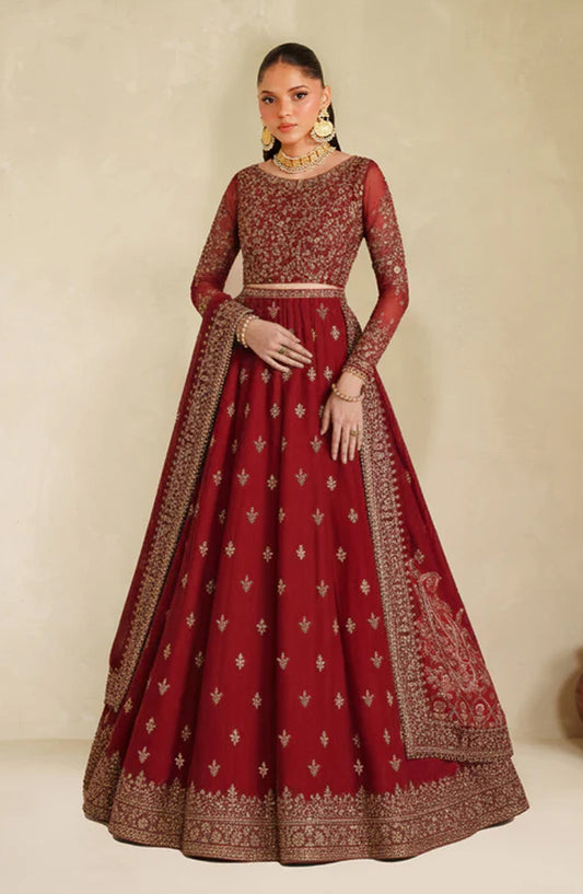 Meesa by Zarif Exclusive Embroidered Chiffon Unstitched 3 Piece Suit - Sumrah - ZRF25MSA - Red - Luxury Formals Collection