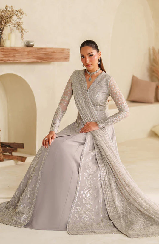 Meesa by Zarif Exclusive Embroidered Net Unstitched 3 Piece Suit - Lemha - ZRF25MSA - Plum - Luxury Formals Collection