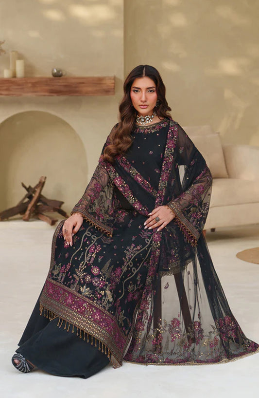 Meesa by Zarif Exclusive Embroidered Net Unstitched 3 Piece Suit - Jemiha - ZRF25MSA - Black - Luxury Formals Collection
