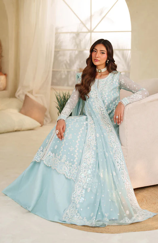 Meesa by Zarif Exclusive Embroidered Chiffon Unstitched 3 Piece Suit - Munaar - ZRF25MSA - Blue - Luxury Formals Collection