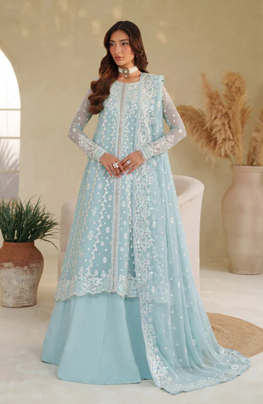 Meesa by Zarif Exclusive Embroidered Chiffon Unstitched 3 Piece Suit - Munaar - ZRF25MSA - Blue - Luxury Formals Collection