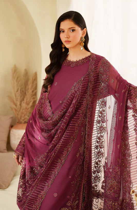 Meesa by Zarif Exclusive Embroidered Net Unstitched 3 Piece Suit - Orila - ZRF25MSA - Pink - Luxury Formals Collection