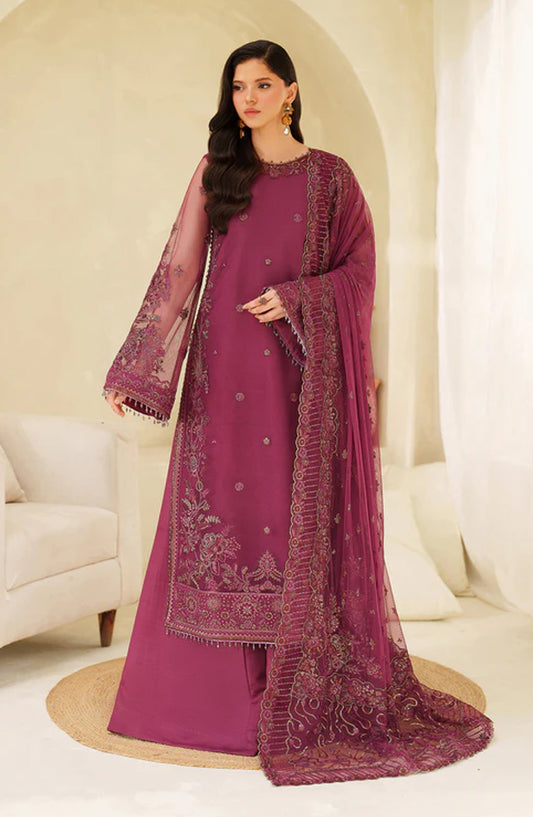 Meesa by Zarif Exclusive Embroidered Net Unstitched 3 Piece Suit - Orila - ZRF25MSA - Pink - Luxury Formals Collection
