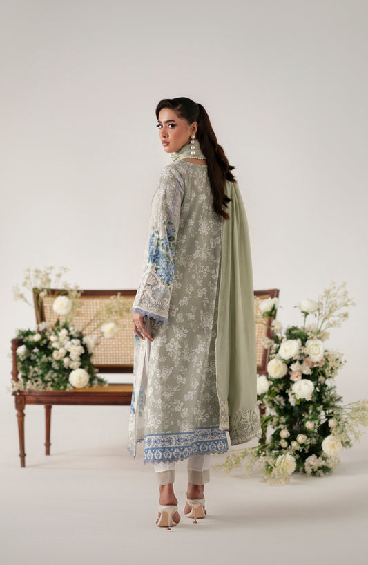 Floral Whimsy by Mehak Yaqoob Printed and Embroidered Raw Silk Stitched 3 Piece Suit - Bluebell - MY25FWH - Blue - Luxe Collection