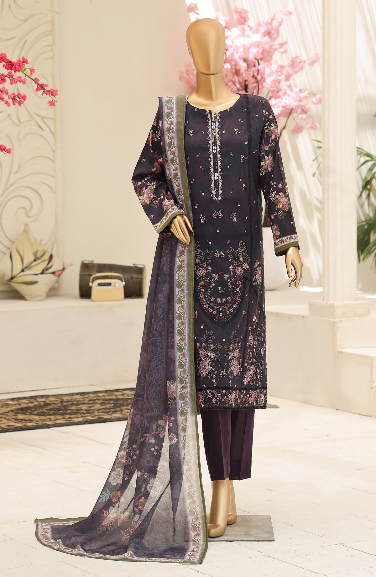Mehak by HZ Embroidered Lawn Unstitched 3 Piece Suit - D-04 - HZ26MKI - Black - Summer Collection