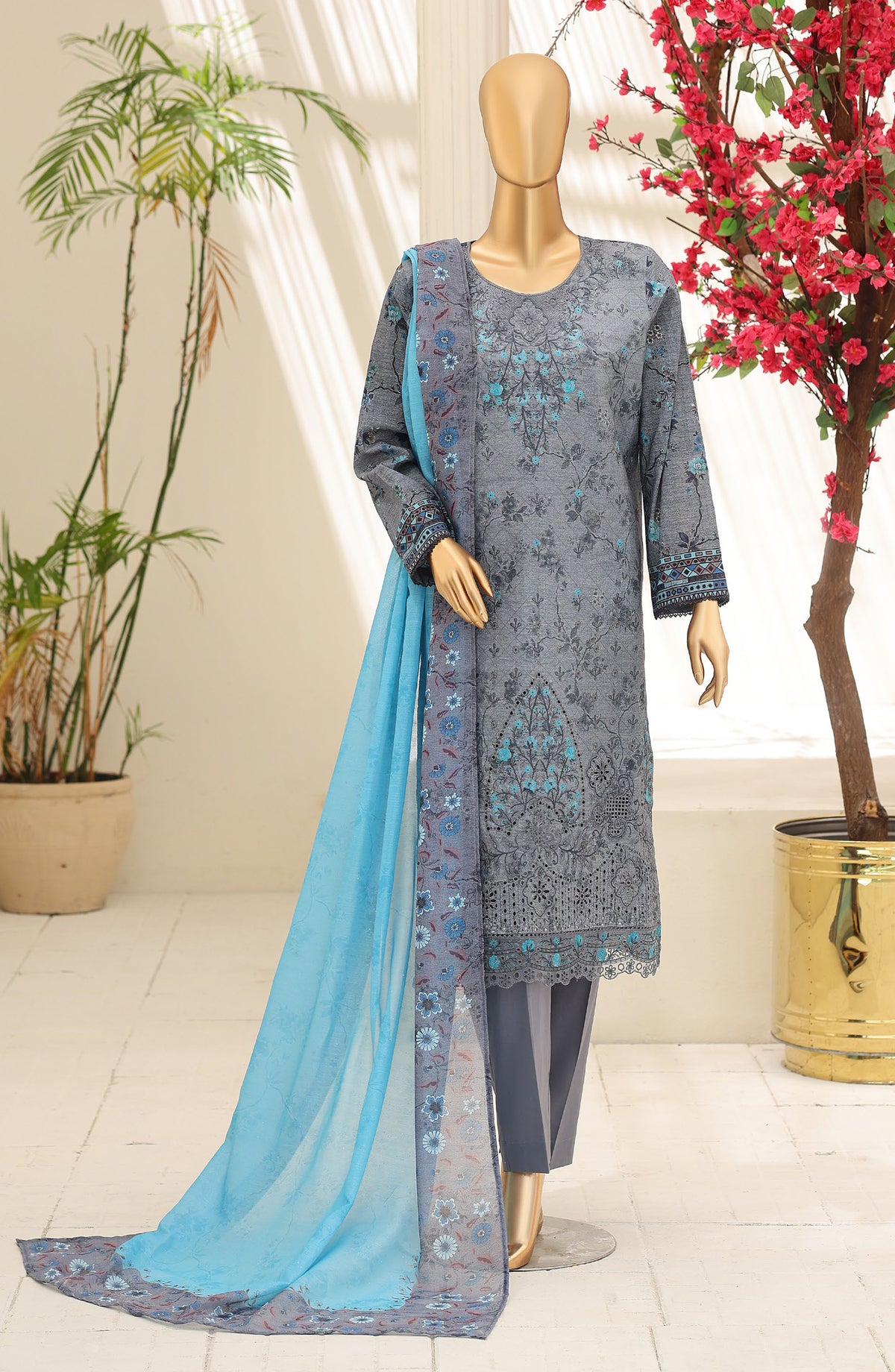 Mehak by HZ Embroidered Lawn Unstitched 3 Piece Suit - D-03 - HZ26MKI - Blue - Summer Collection
