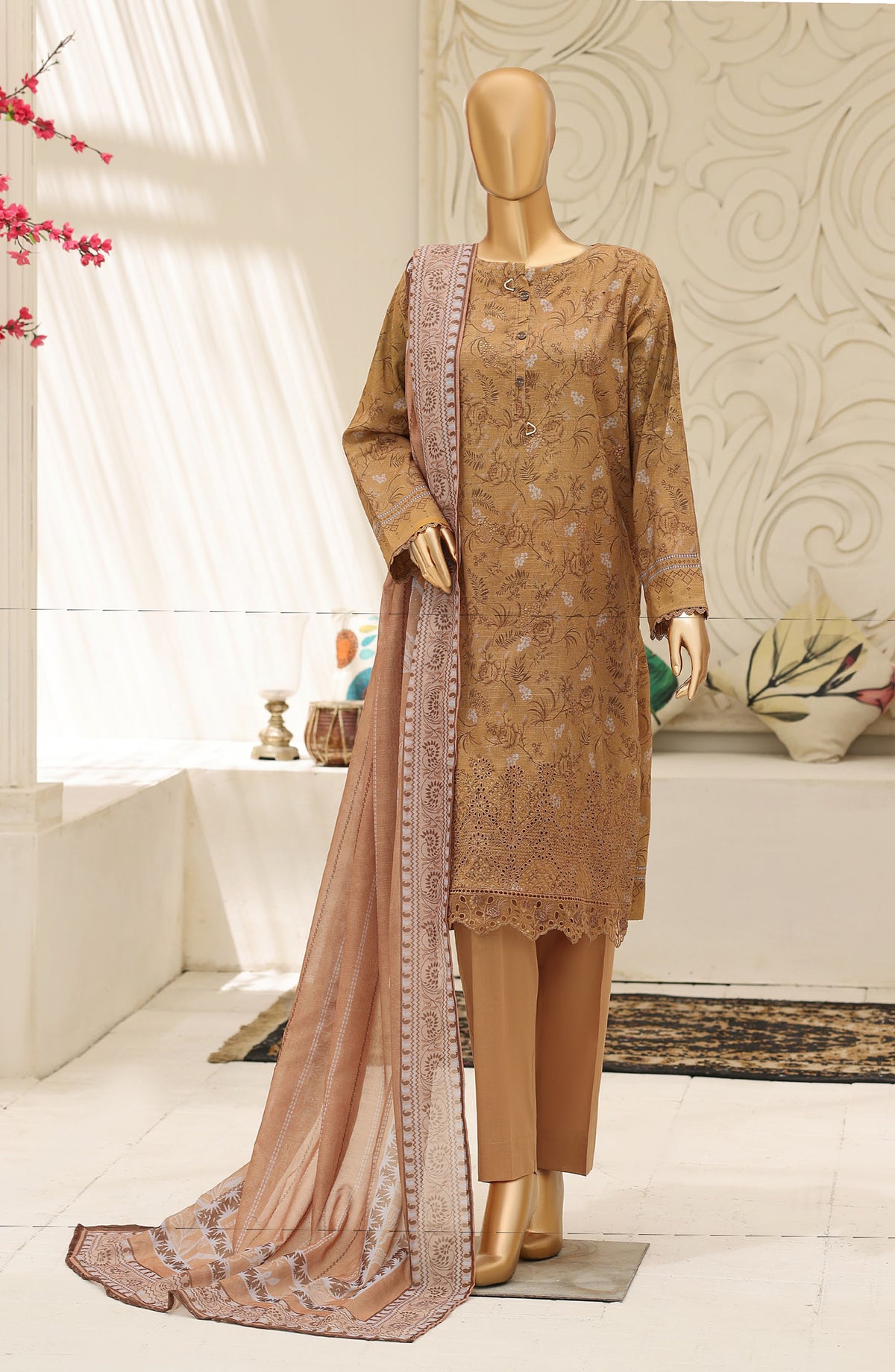 Mehak by HZ Embroidered Lawn Unstitched 3 Piece Suit - D-02 - HZ26MKI - Brown - Summer Collection