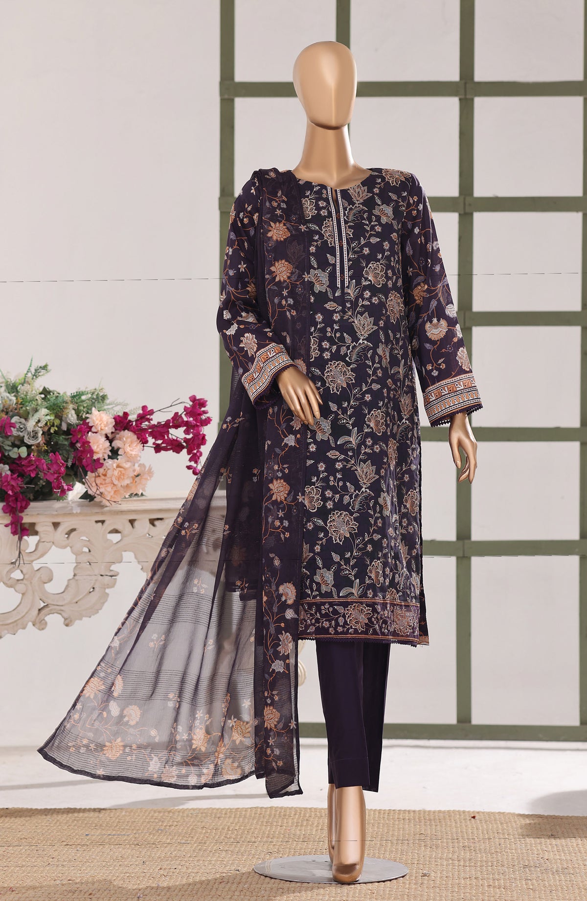 Mehak by HZ Textile Embroidered Lawn Unstitched 3 Piece Suit - D-01 - HZ26MBR - Purple - Summer Collection