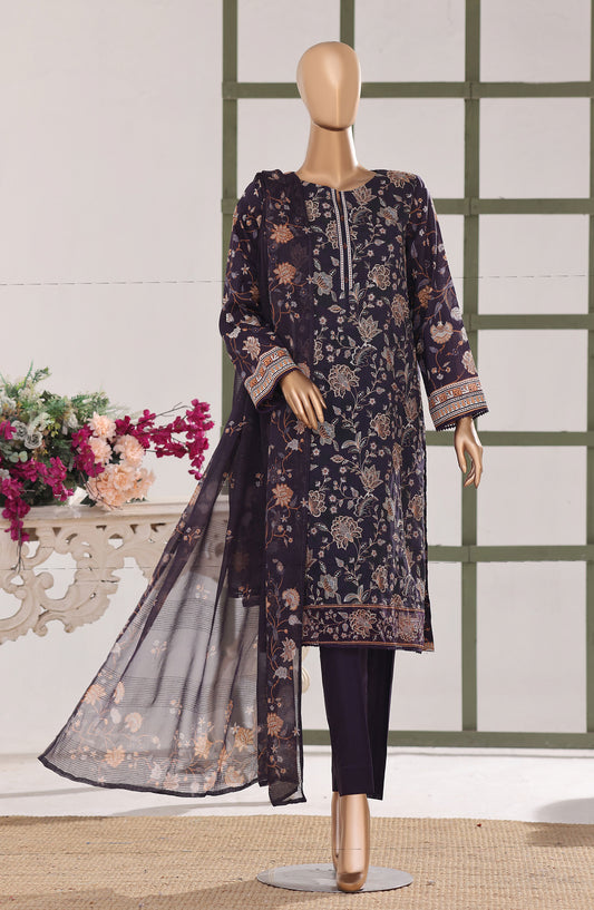 Mehak by HZ Textile Embroidered Lawn Unstitched 3 Piece Suit - D-01 - HZ26MBR - Purple - Summer Collection
