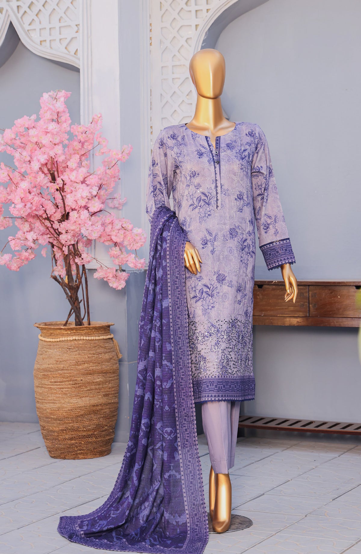 Mehak by HZ Textiles Embroidered Cross Slub Unstitched 3 Piece Suit - MCE-3052 - HZ26MHK - Blue - Summer Collection