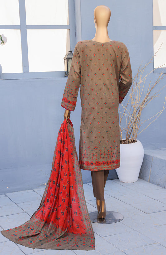 Mehak by HZ Textiles Embroidered Cross Slub Unstitched 3 Piece Suit - MCE-3047 - HZ26MHK - Brown - Summer Collection