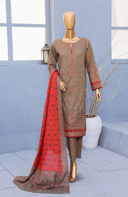 Mehak by HZ Textiles Embroidered Cross Slub Unstitched 3 Piece Suit - MCE-3047 - HZ26MHK - Brown - Summer Collection