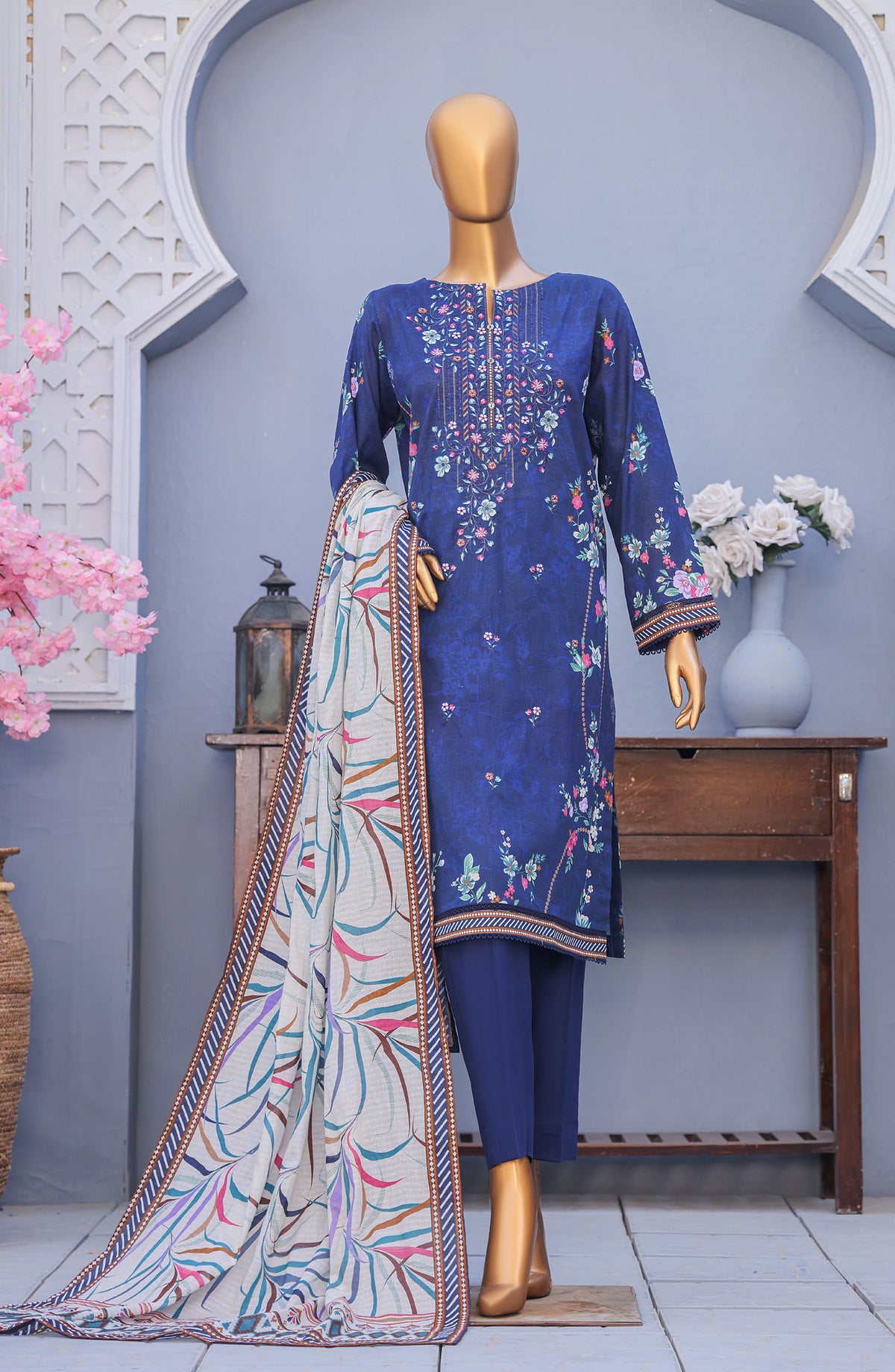 Mehak by HZ Textiles Embroidered Cross Slub Unstitched 3 Piece Suit - MCE-3049 - HZ26MHK - Blue - Summer Collection