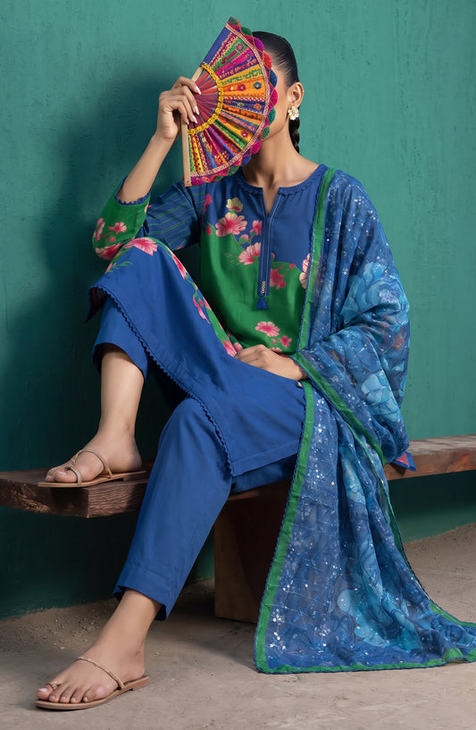 Mehar by Amna Khadija Embroidered Cotton Stitched 3 Piece Suit - AKM-06 - AM26MHER - Blue - Summer Collection