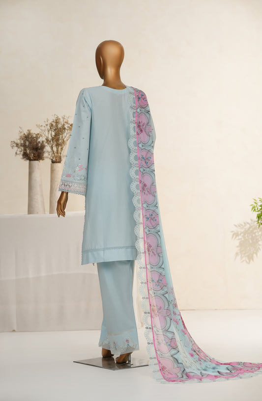 Meher by Maria Fabrics Embroidered Cotton Stitched 3 Piece Suit - 02 Mehal - MRF25MHR - Blue - Formals Collection