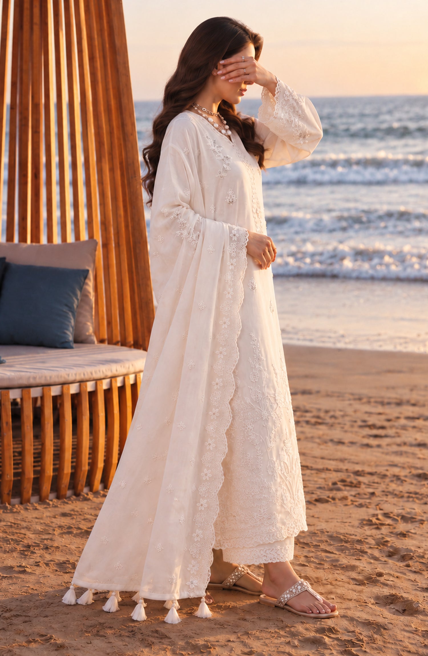 Mehfil by Amna Khadija Embroidered Cotton Stitched 3 Piece Suit - AKM-01 - AM26MFL - White - Luxe Collection