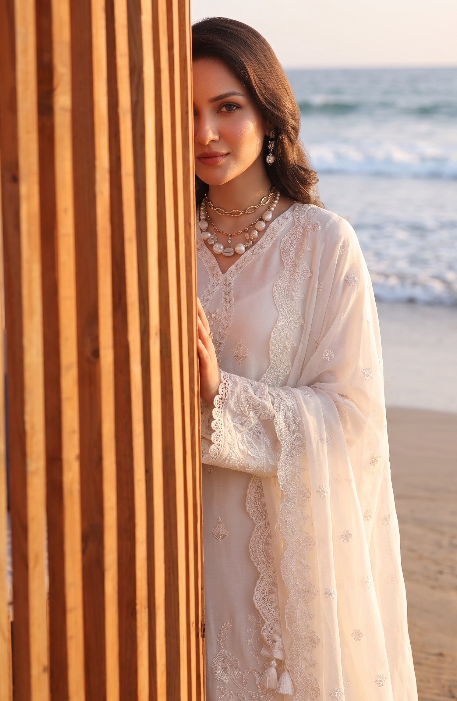 Mehfil by Amna Khadija Embroidered Cotton Stitched 3 Piece Suit - AKM-01 - AM26MFL - White - Luxe Collection
