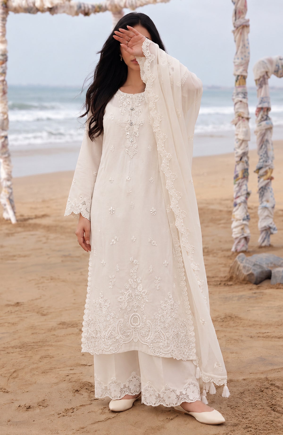 Mehfil by Amna Khadija Embroidered Cotton Stitched 3 Piece Suit - AKM-02 - AM26MFL - White - Luxe Collection