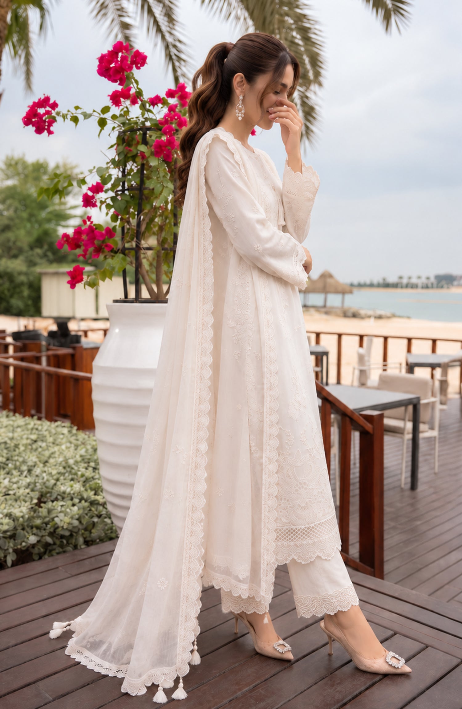 Mehfil by Amna Khadija Embroidered Cotton Stitched 3 Piece Suit - AKM-04 - AM26MFL - White - Luxe Collection