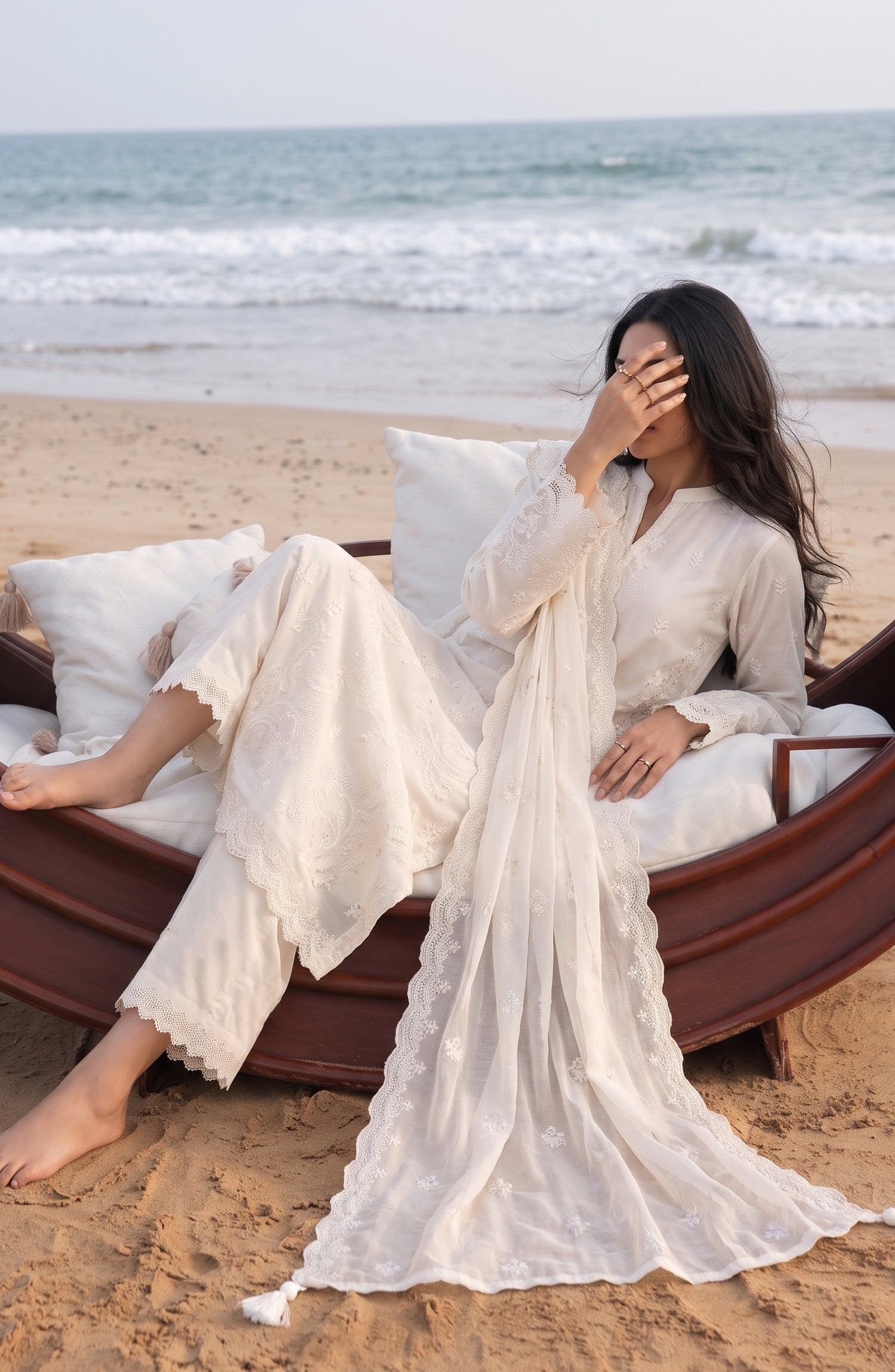 Mehfil by Amna Khadija Embroidered Cotton Stitched 3 Piece Suit - AKM-05 - AM26MFL - White - Luxe Collection