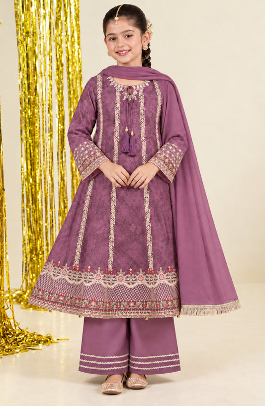 Mehfil by Amna Khadija Embroidered Organza Stitched 3 Piece Suit - AKM-02 - AM26MHL - Purple - Girls Collection