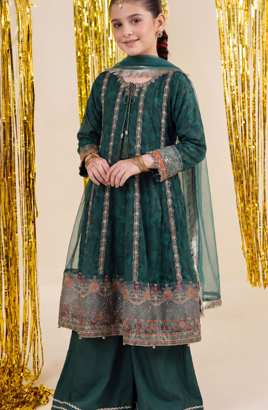 Mehfil by Amna Khadija Embroidered Organza Stitched 3 Piece Suit - AKM-03 - AM26MHL - Green - Girls Collection