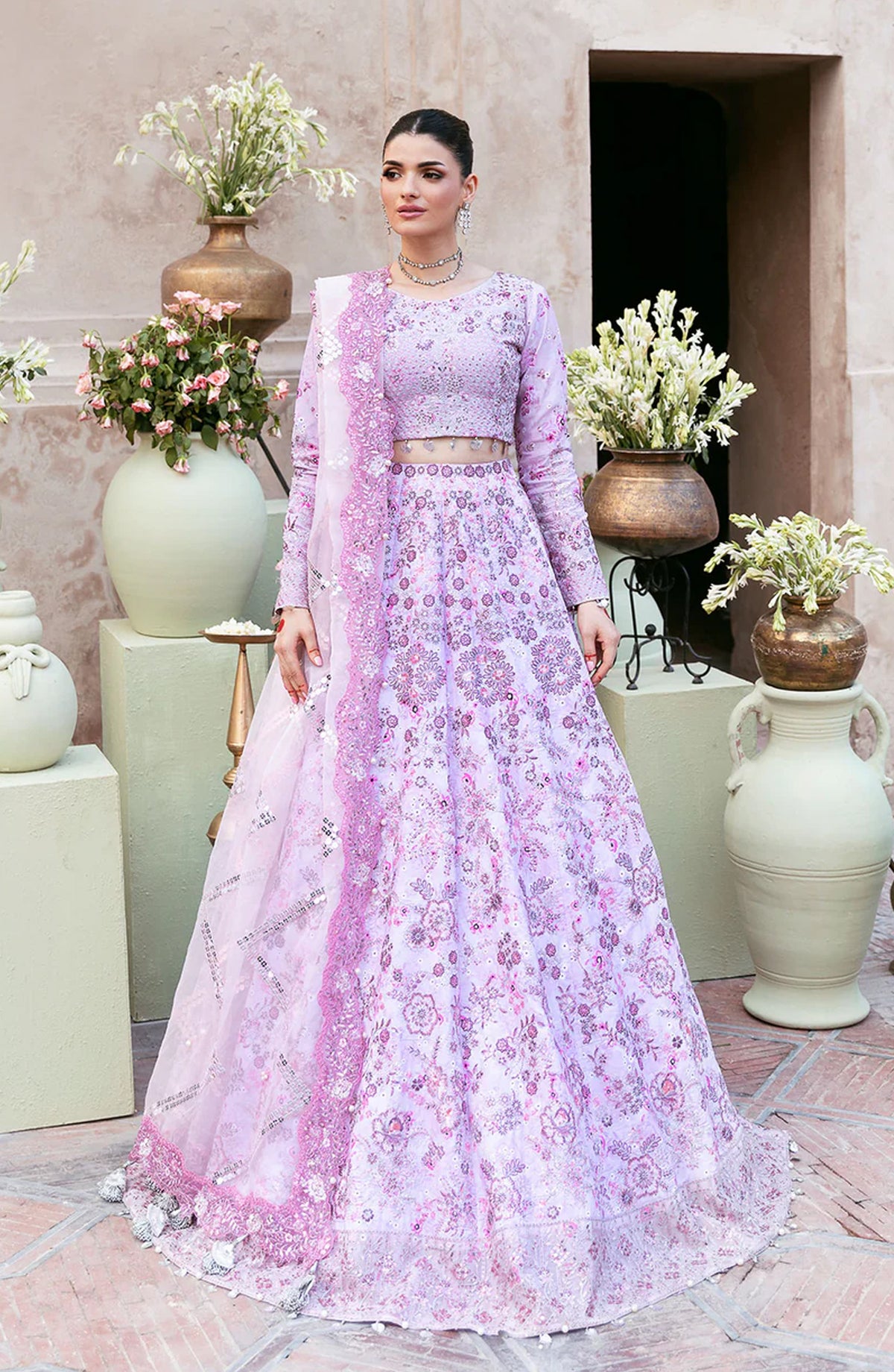 Mehfil by Shagna Festive Embroidered Raw Silk Unstitched 3 Piece Suit - SF-10-PANKH - SHG25MHL - Purple - Formals Collection