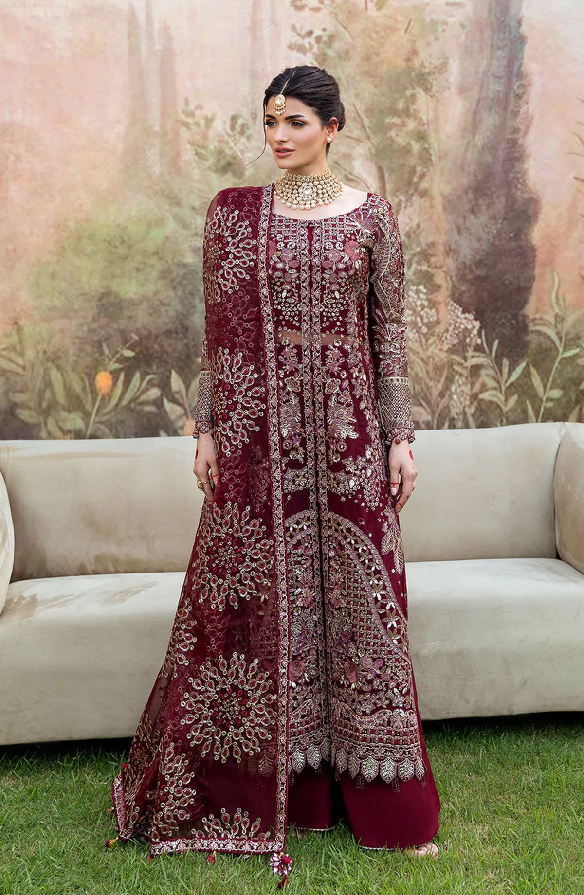 Mehfil by Shagna Festive Embroidered Organza Unstitched 3 Piece Suit - SF-07-AMANAT - SHG25MHL - Red - Formals Collection