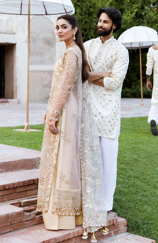 Mehfil by Shagna Festive Embroidered Organza Unstitched 3 Piece Suit - SF-05-SUNDAL - SHG25MHL - Fawn - Formals Collection