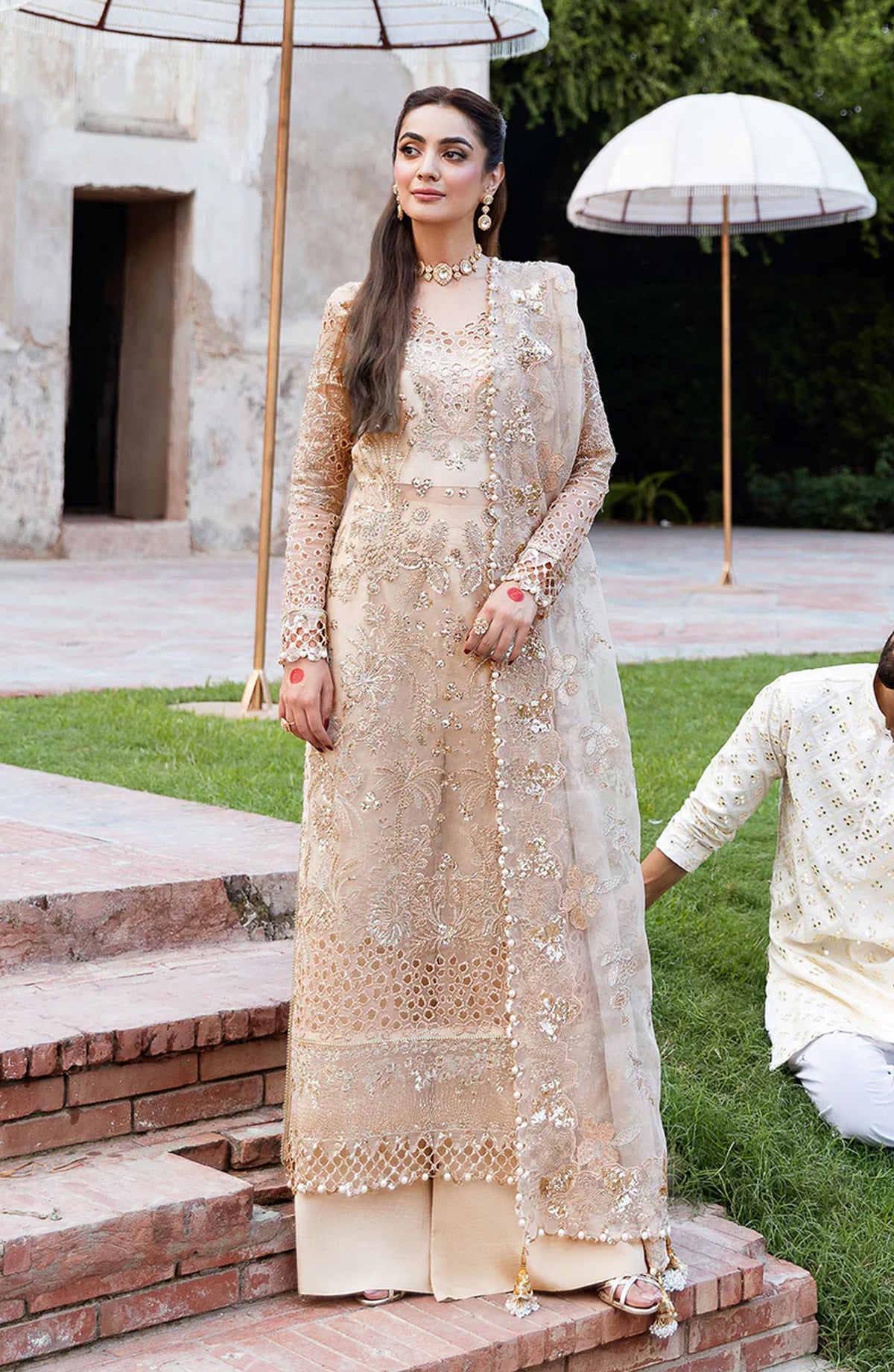 Mehfil by Shagna Festive Embroidered Organza Unstitched 3 Piece Suit - SF-05-SUNDAL - SHG25MHL - Fawn - Formals Collection