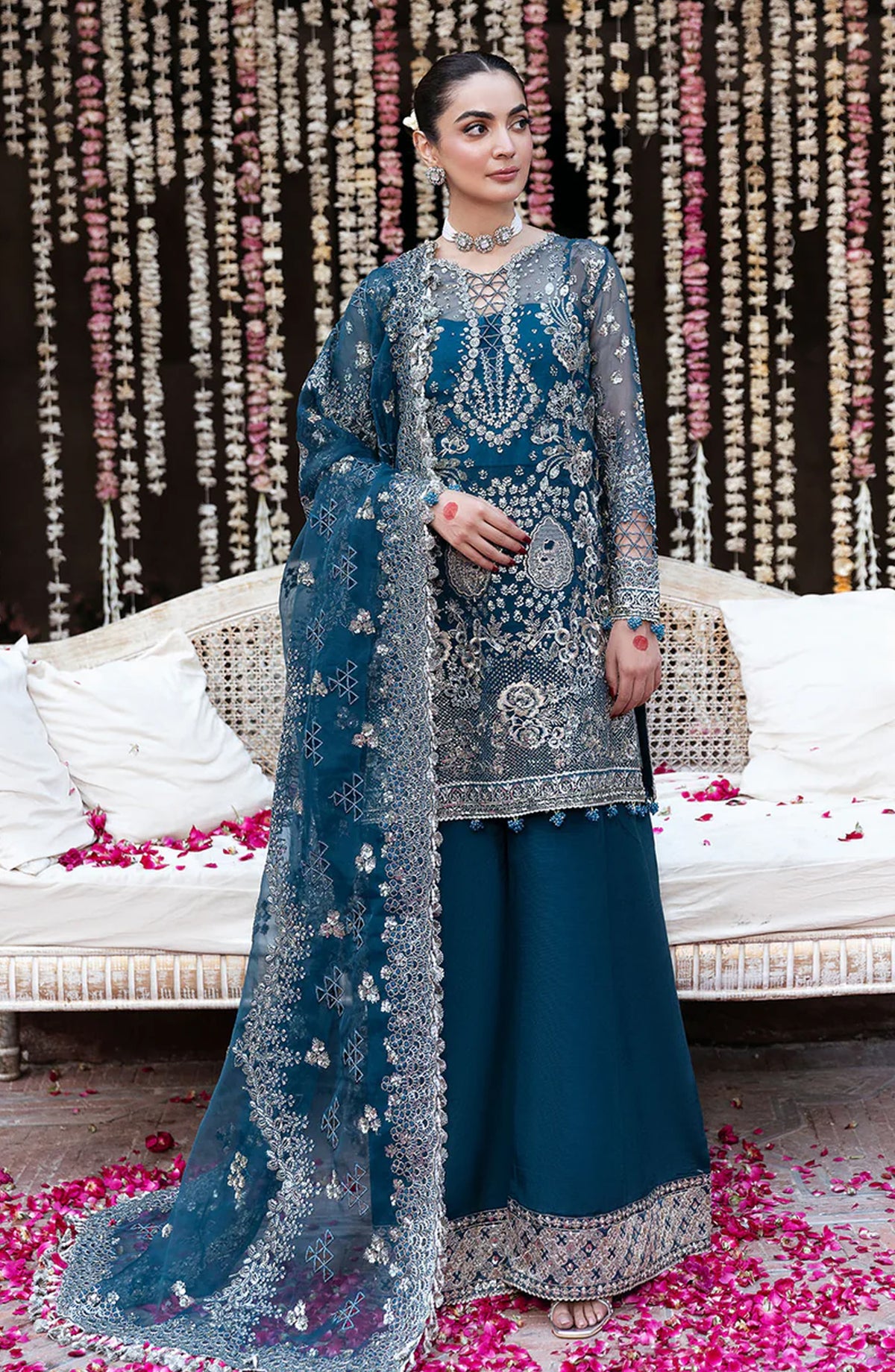 Mehfil by Shagna Festive Embroidered Organza Unstitched 3 Piece Suit - SF-04-SAAHIL - SHG25MHL - Blue - Formals Collection