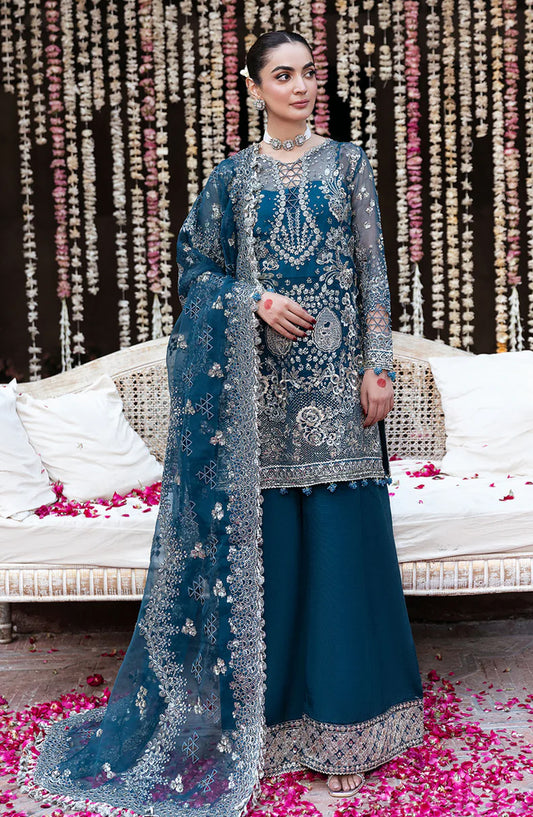 Mehfil by Shagna Festive Embroidered Organza Unstitched 3 Piece Suit - SF-04-SAAHIL - SHG25MHL - Blue - Formals Collection