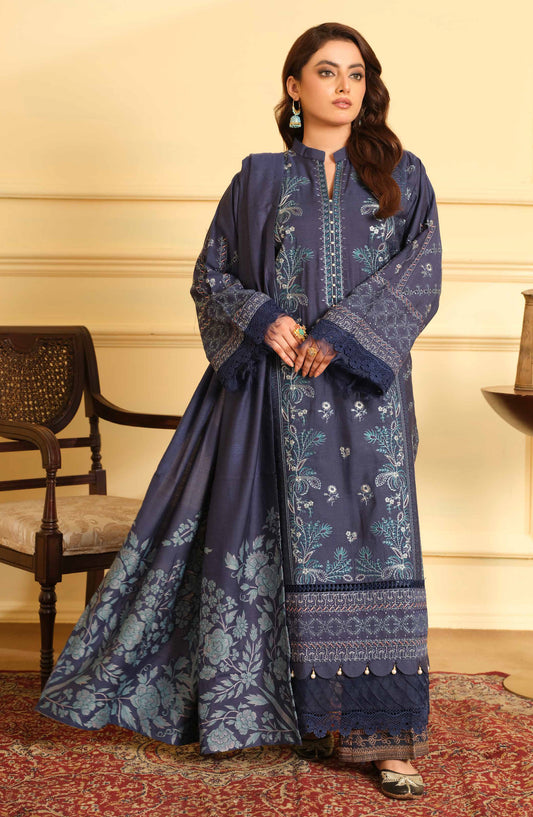 Mehmat by Johra Luxury Embroidered Unstitched 3 Piece Suit - JW-279 - JH25MMT - Blue - Winter Collection