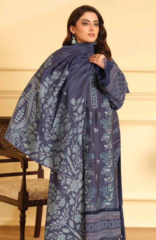 Mehmat by Johra Luxury Embroidered Unstitched 3 Piece Suit - JW-279 - JH25MMT - Blue - Winter Collection