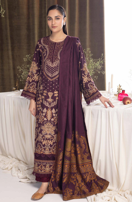 Mehmat by Johra Luxury Embroidered Unstitched 3 Piece Suit - JW-277 - JH25MMT - Purple - Winter Collection