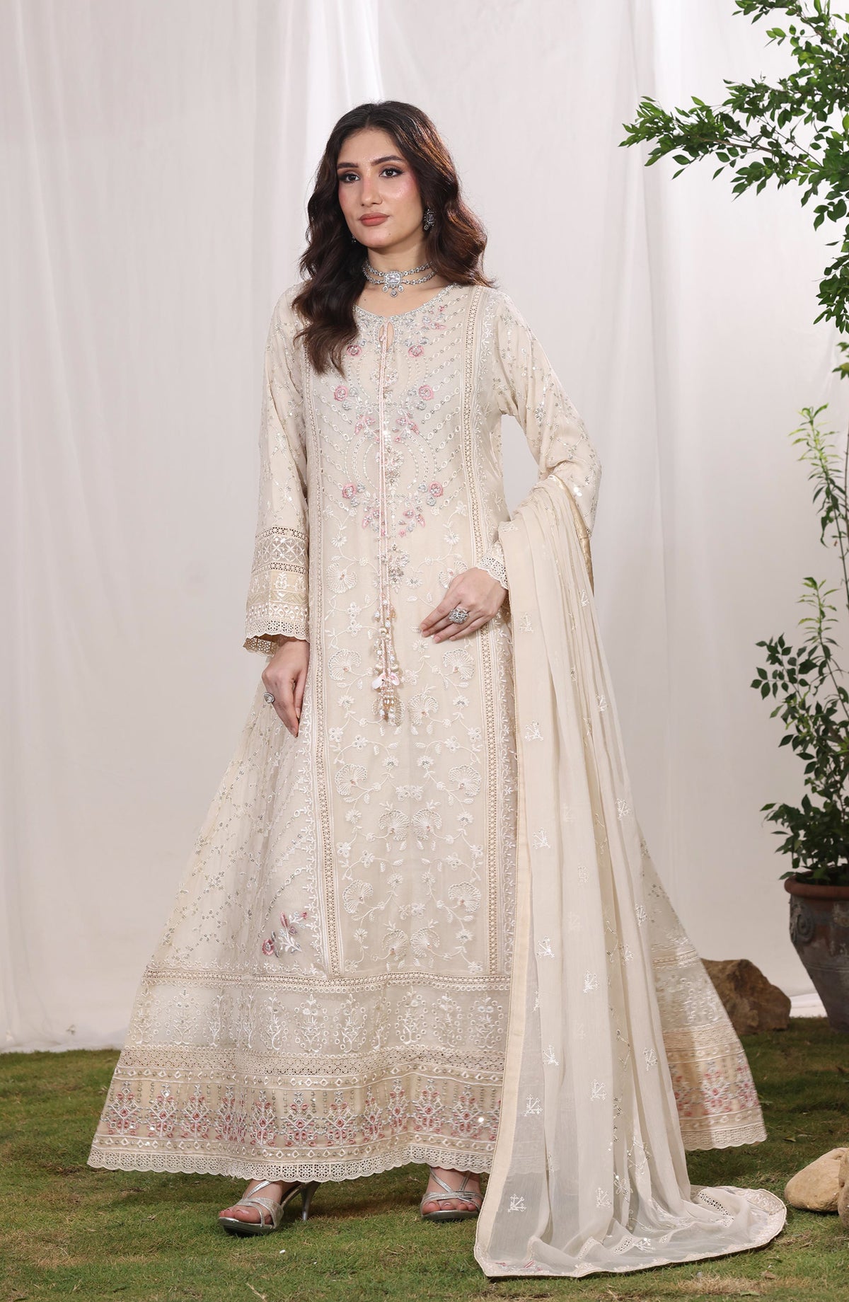 Mehrab by Guzel Luxury Embroidered Chiffon Stitched 3 Piece Suit - Rumi - GUZ26MRH - Fawn - Festive Collection