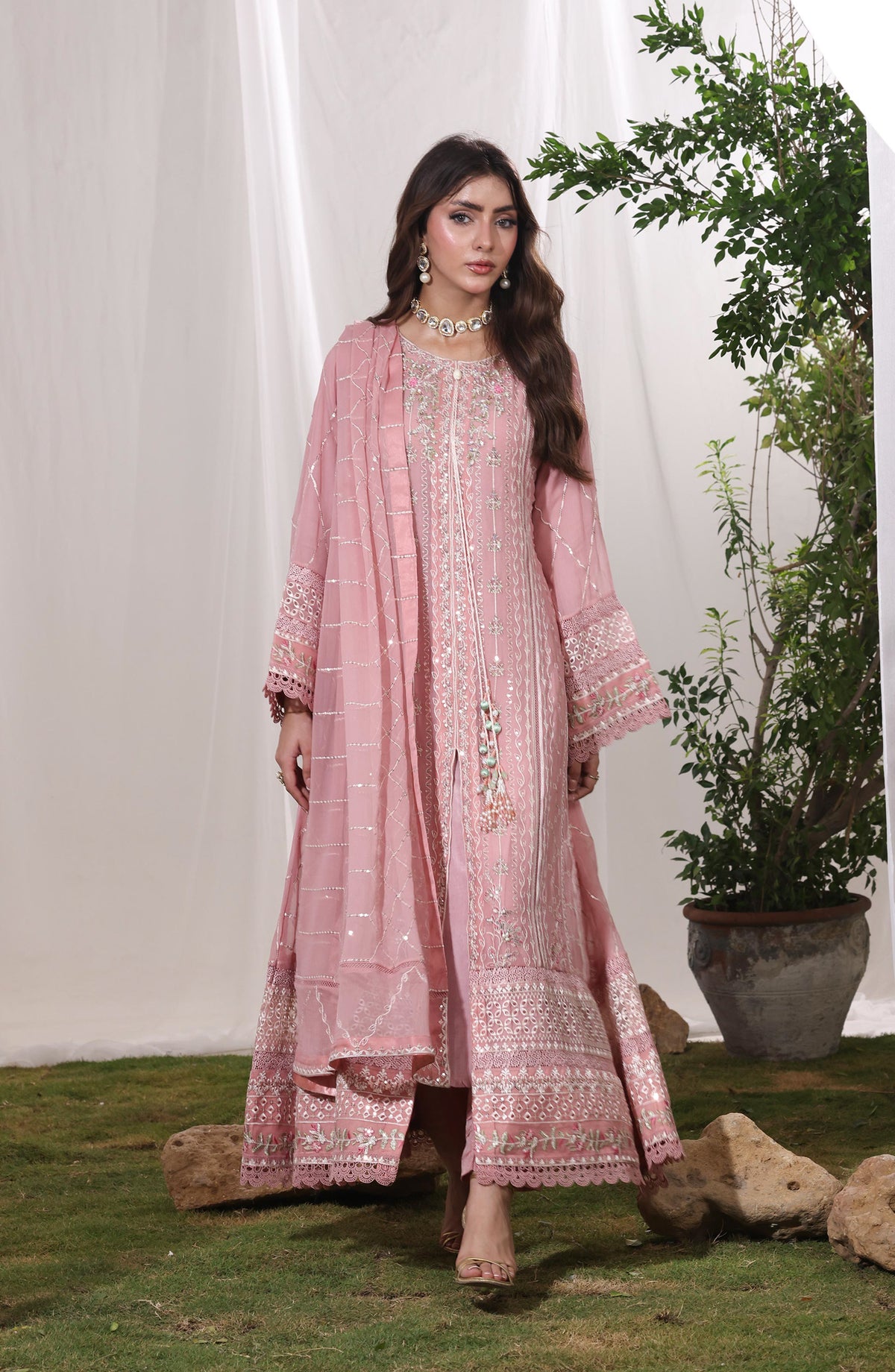Mehrab by Guzel Luxury Embroidered Chiffon Stitched 3 Piece Suit - Zanel - GUZ26MRH - Pink - Festive Collection