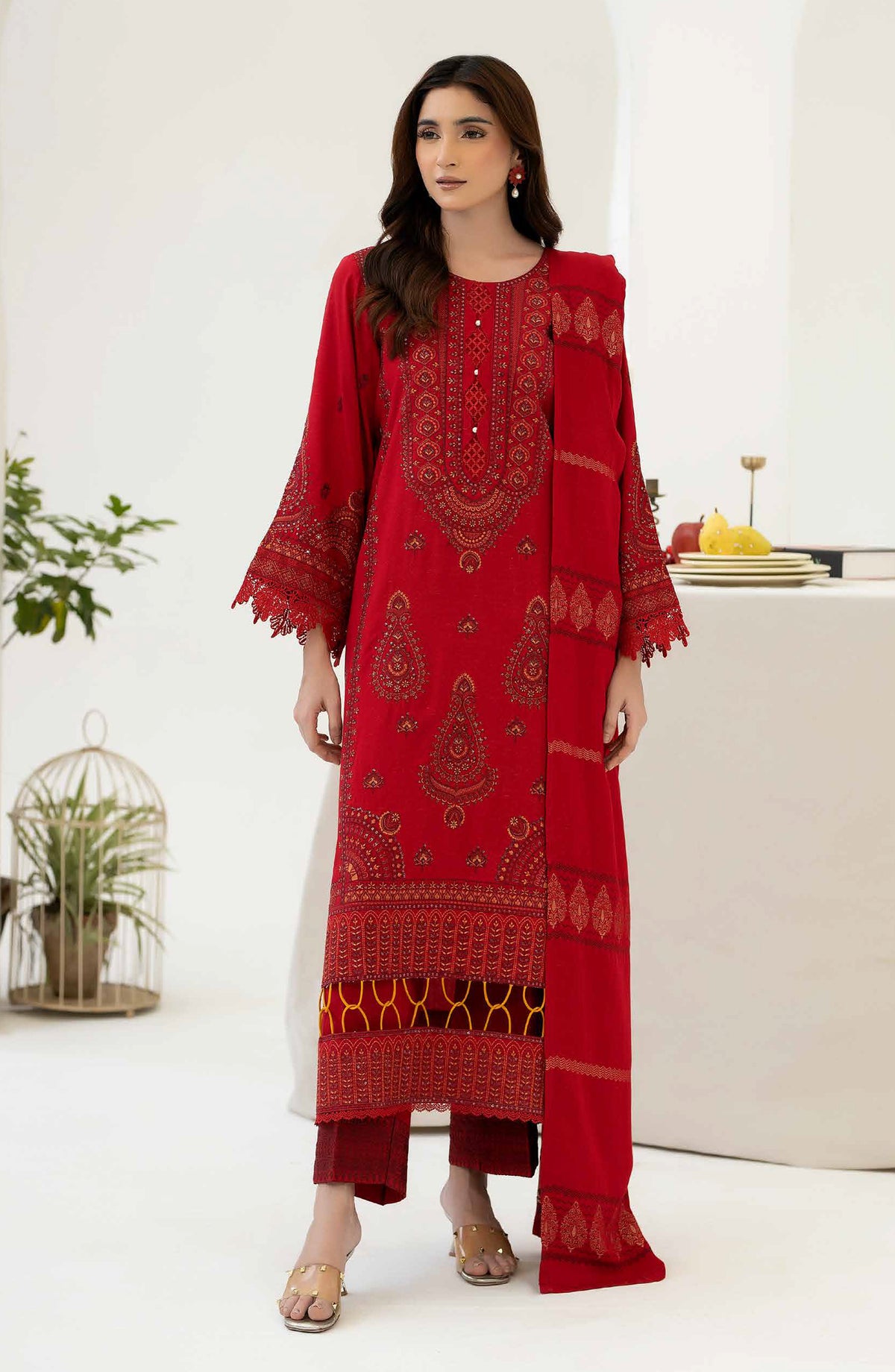 Mehrish by Johra Embroidered Viscose Unstitched 3 Piece Suit - JW-385 - JH25MEHRI - Red - Winter Collection