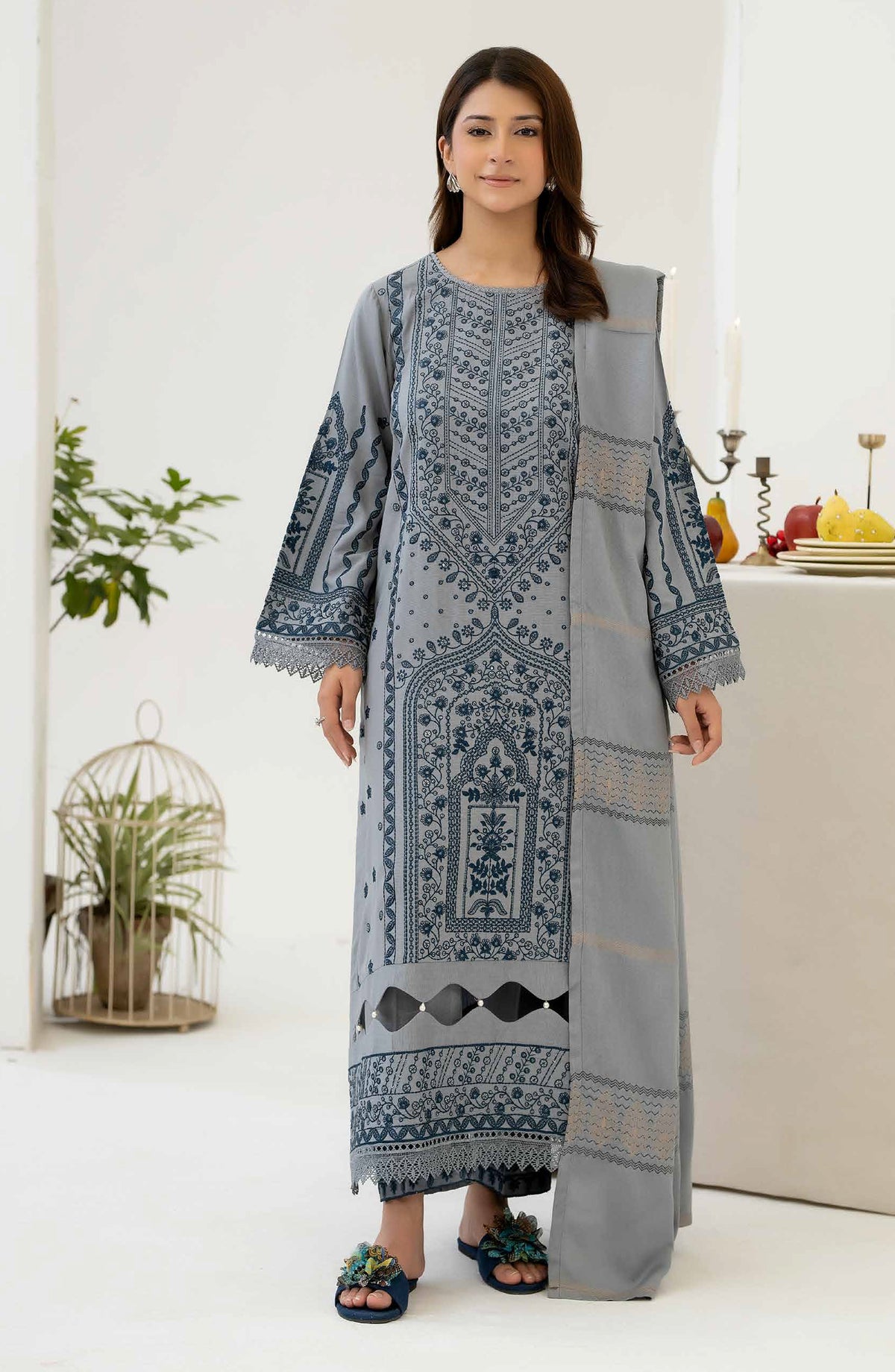 Mehrish by Johra Embroidered Viscose Unstitched 3 Piece Suit - JW-383 - JH25MEHRI - Grey - Winter Collection