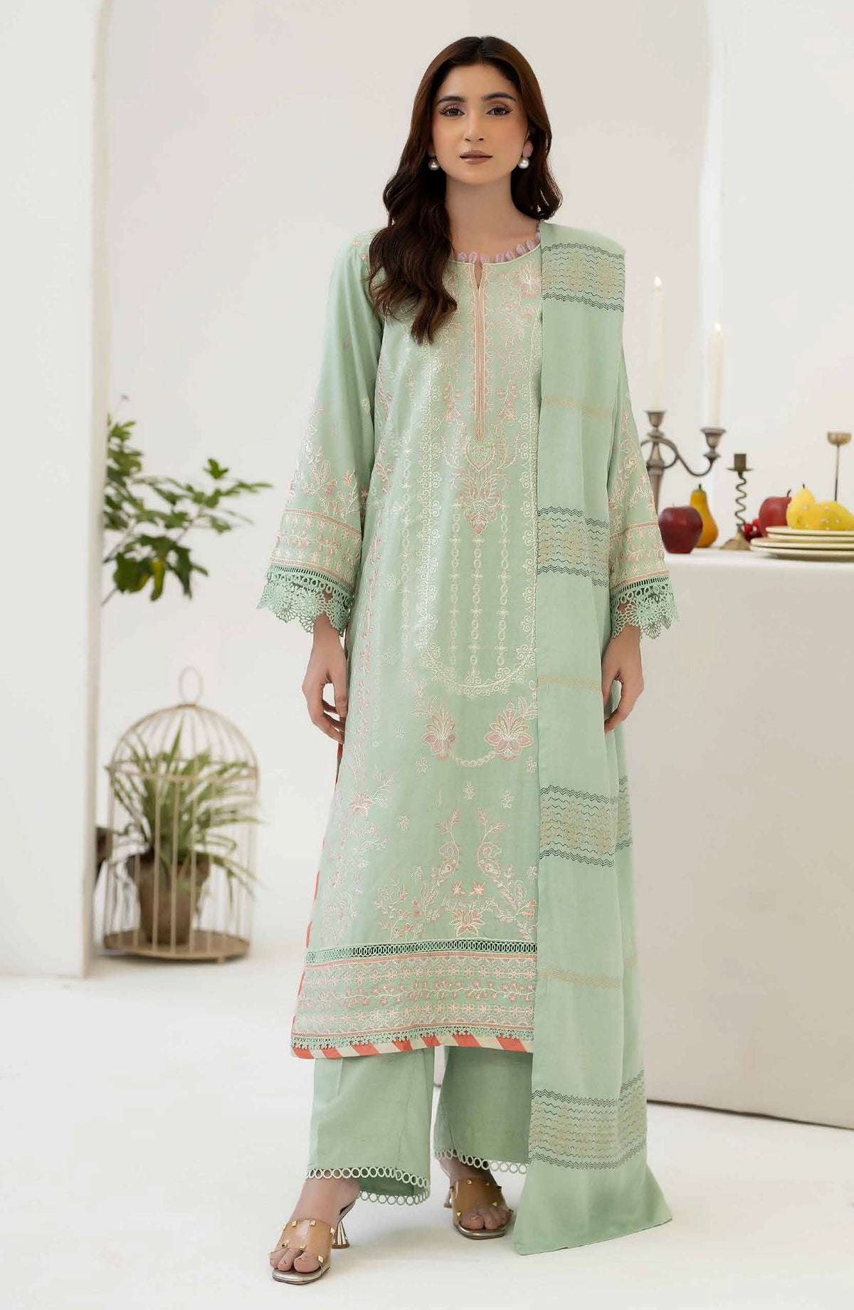 Mehrish by Johra Embroidered Viscose Unstitched 3 Piece Suit - JW-382 - JH25MEHRI - Pista Green - Winter Collection