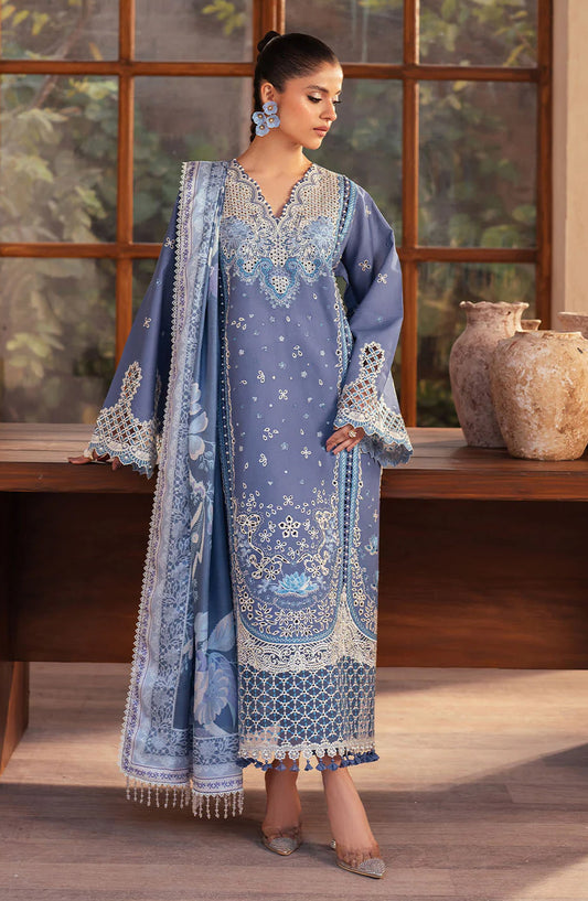 Mehroze by Bin Ilyas Embroidered Lawn Unstitched 3 Piece Suit - D-91-A - BL26MHRE - Blue - Summer Collection