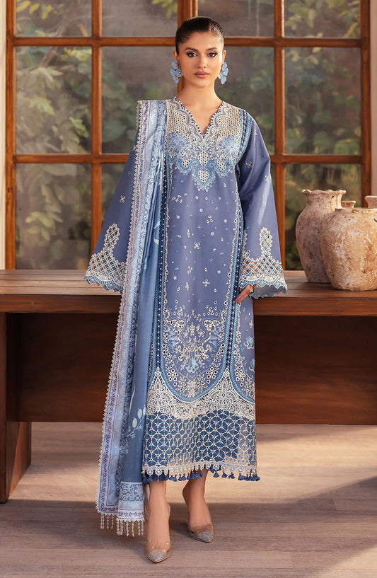Mehroze by Bin Ilyas Embroidered Lawn Unstitched 3 Piece Suit - D-91-A - BL26MHRE - Blue - Summer Collection