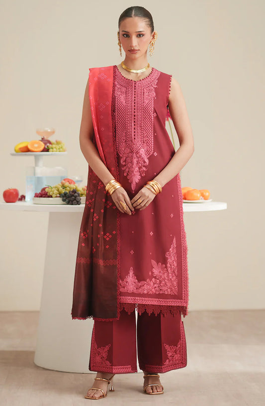 Mehroze by Bin Ilyas Embroidered Lawn Unstitched 3 Piece Suit - D-763 - BL26MHRE - Pink - Summer Collection