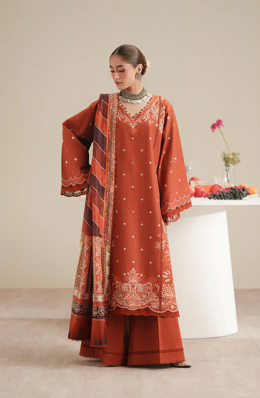 Mehroze by Bin Ilyas Embroidered Lawn Unstitched 3 Piece Suit - D-761 - BL26MHRE - Rust - Summer Collection