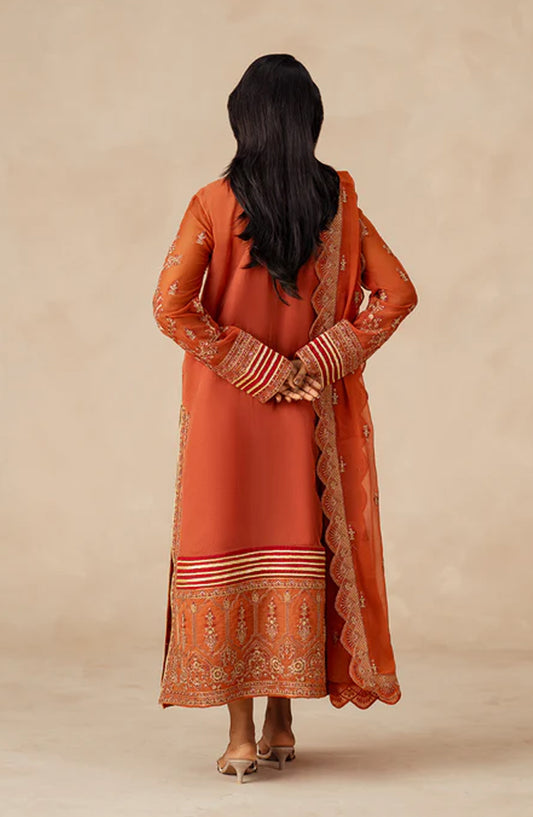 Mehrun by Freesia Luxury Embroidered Chiffon Unstitched 3 Piece Suit - ROYA - FSU5610 - FS25MHR - Orange - Formals Collection